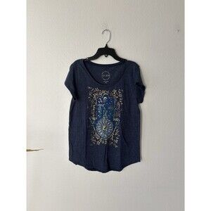 Lucky Brand Women's Bleu Heather Hamsa Hand Graphic Cap Sleeve T-shirt Medium